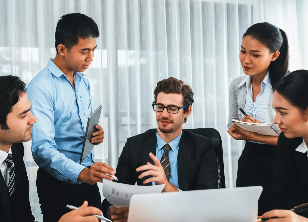 Various ethnic group working in modern office environment